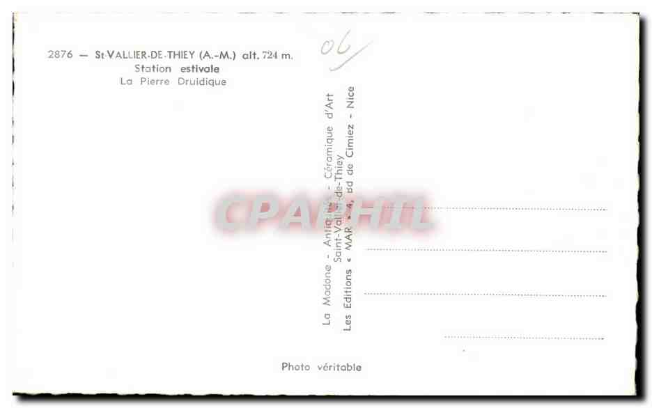 CPA St Vallier De Thiey Station estivale La Pierre Druidique Druide — Verso