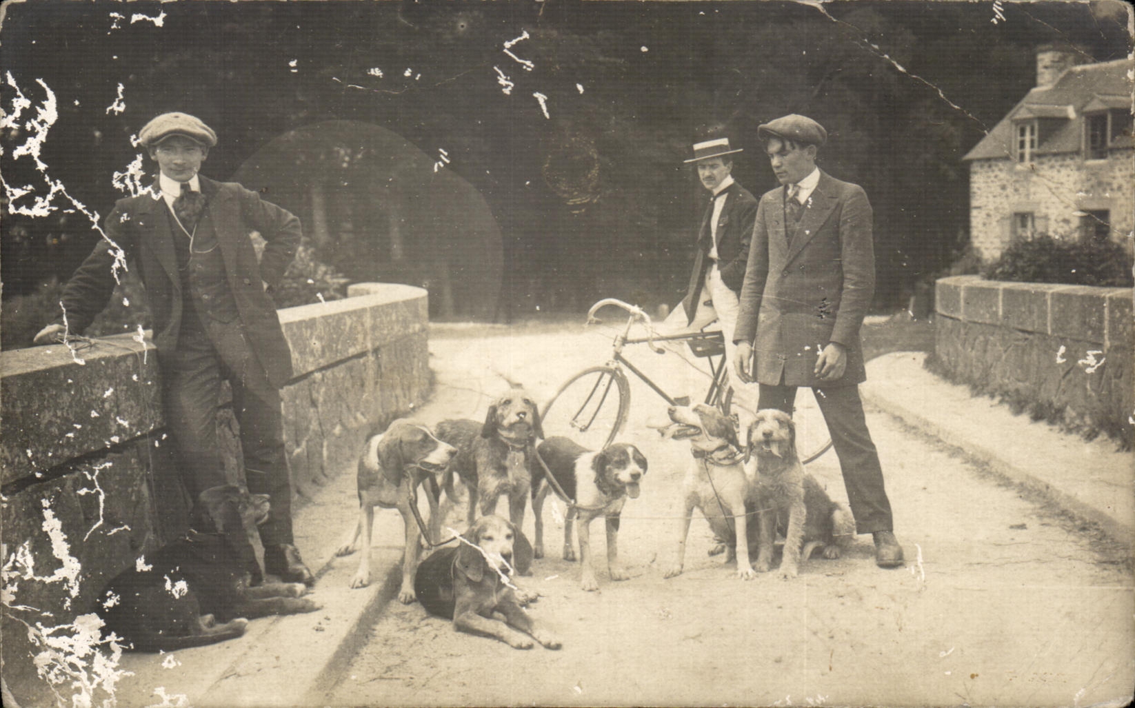 PHOTO CARD Bridge of the Young Men and Their Dogs
