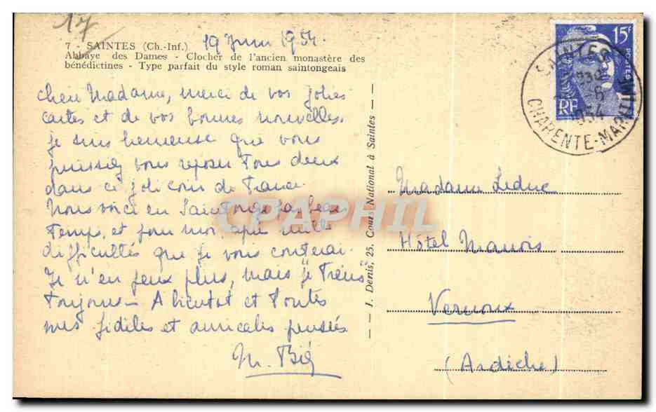 CPA Saintes Abbaye des Dames Clocher de l ancien monastere des benedictines  — Back