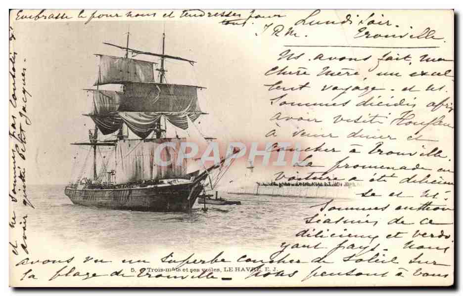 CPA Le Havre Trois Monts et ses Voiles Bateau Voilier