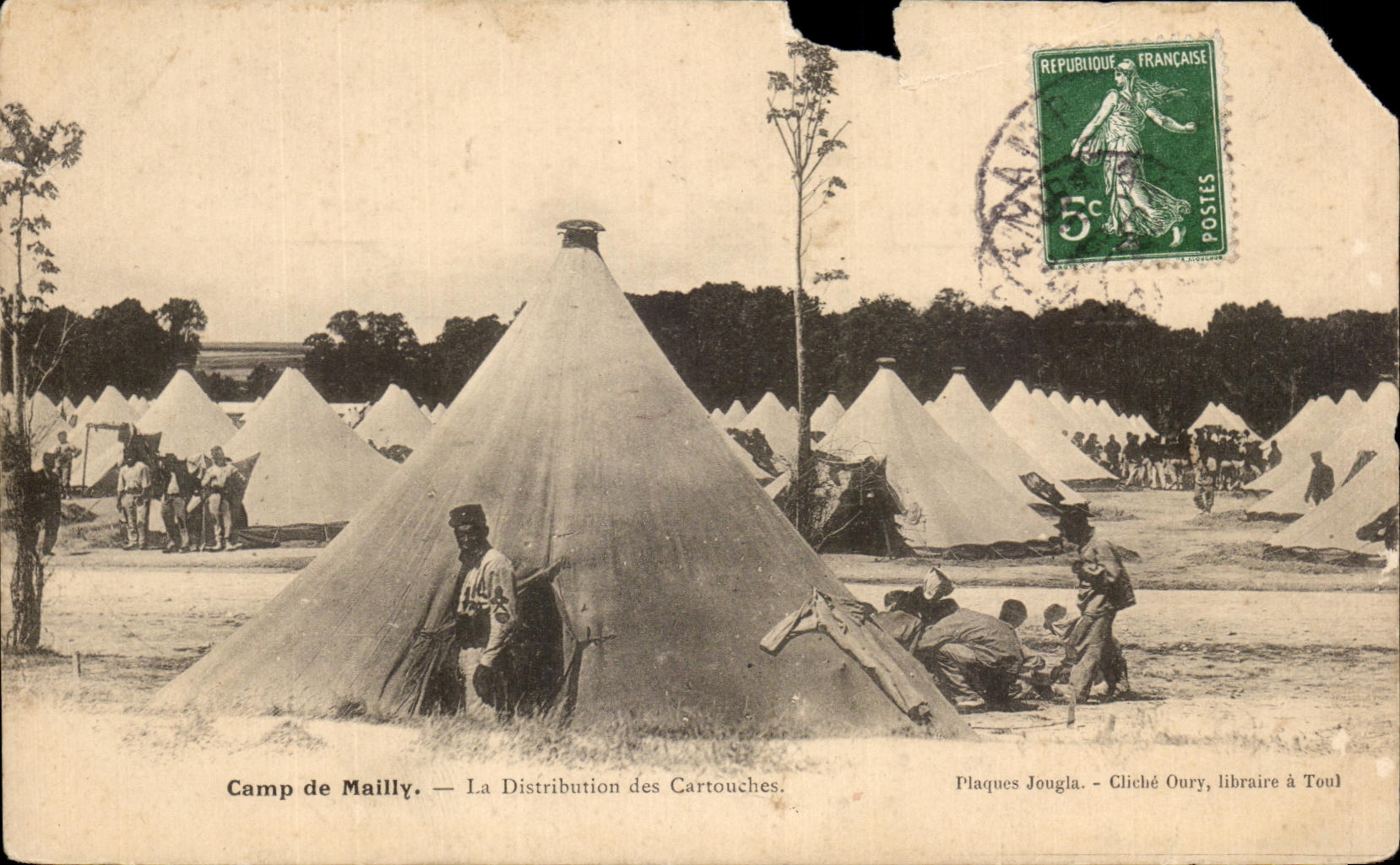 Camp de Mailly — La Distribución de las Cartuchos — Plaques Jouglà - Cliché Oury, librero en Toul