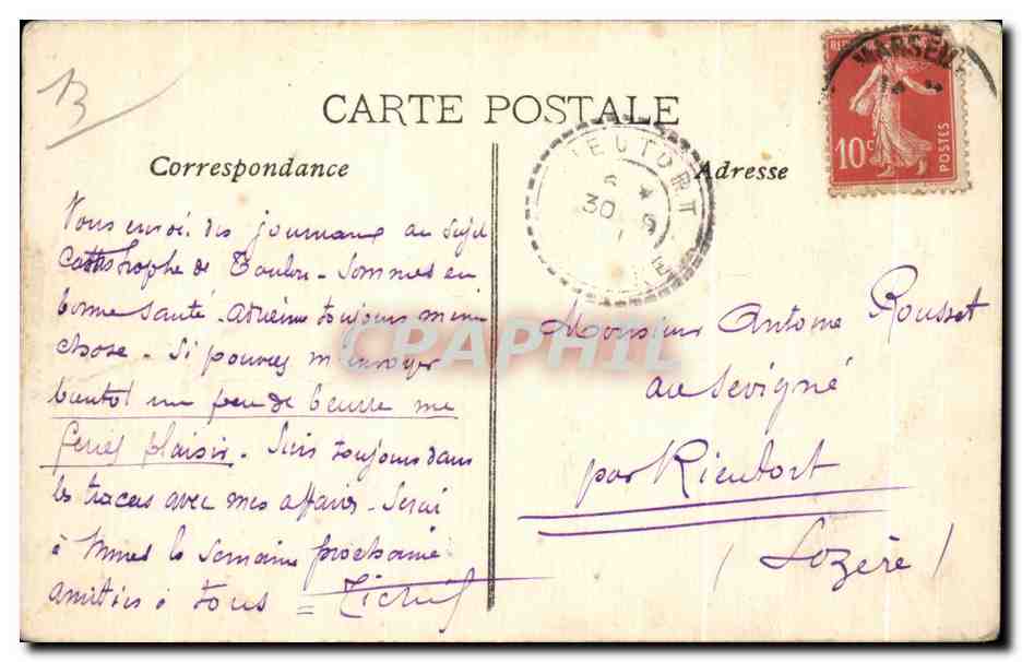 CPA Le Marseille Hotel Des Postes — Verso