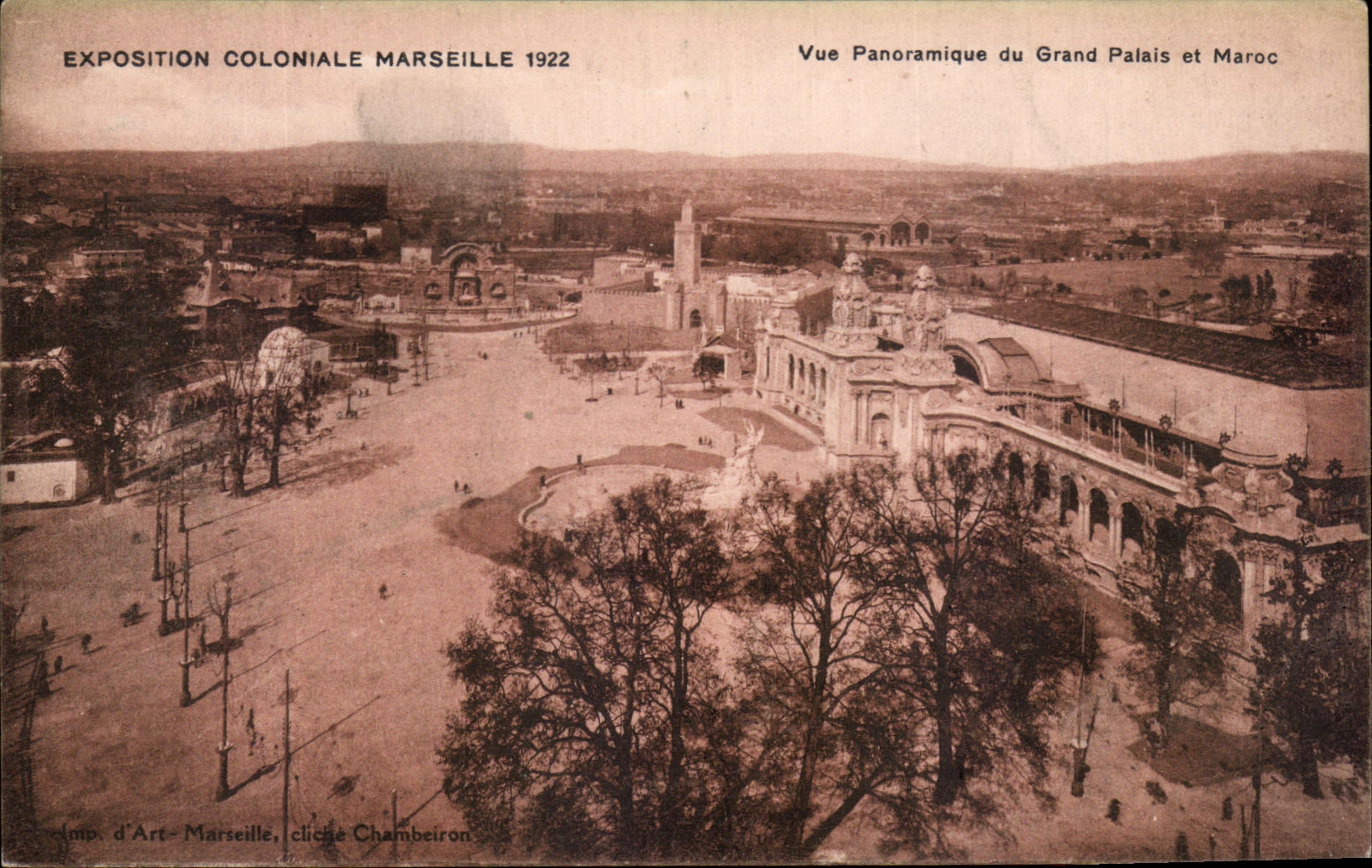 CPA Marseille Exposition Coloniale Vue Panoramique du Grand Palais et Maroc