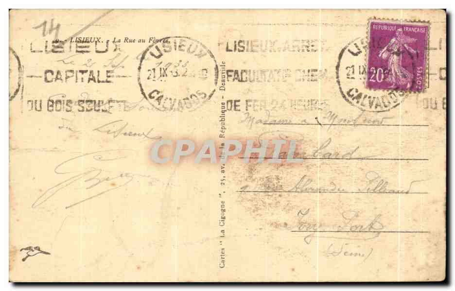 CPA Lisieux La Cathedrale et la Place Thiers — Verso
