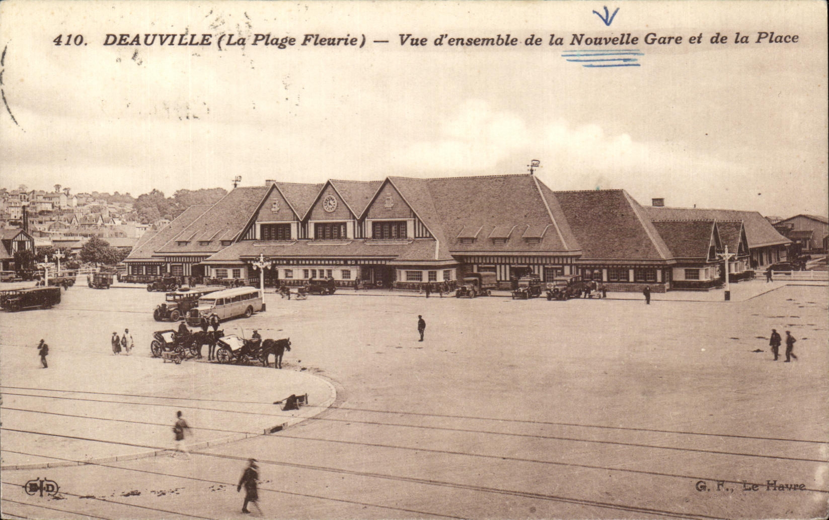 Vintage Postcard Deauville (The Flowering Beach) Overall View of the New Station and the Square