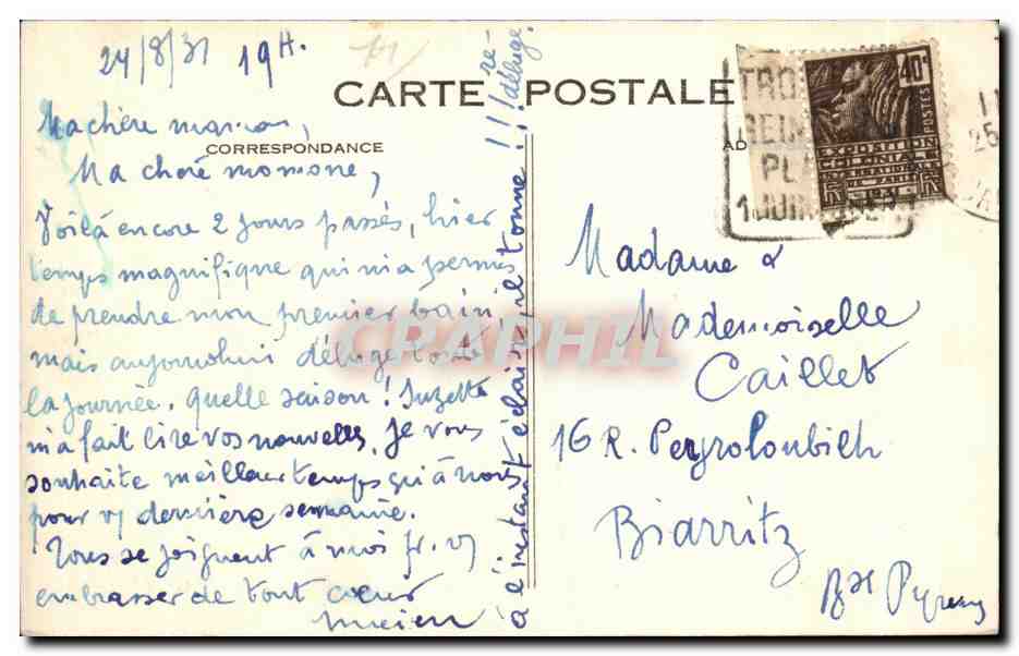 Vintage Postcard Deauville (The Flowering Beach) Overall View of the New Station and the Square — Back