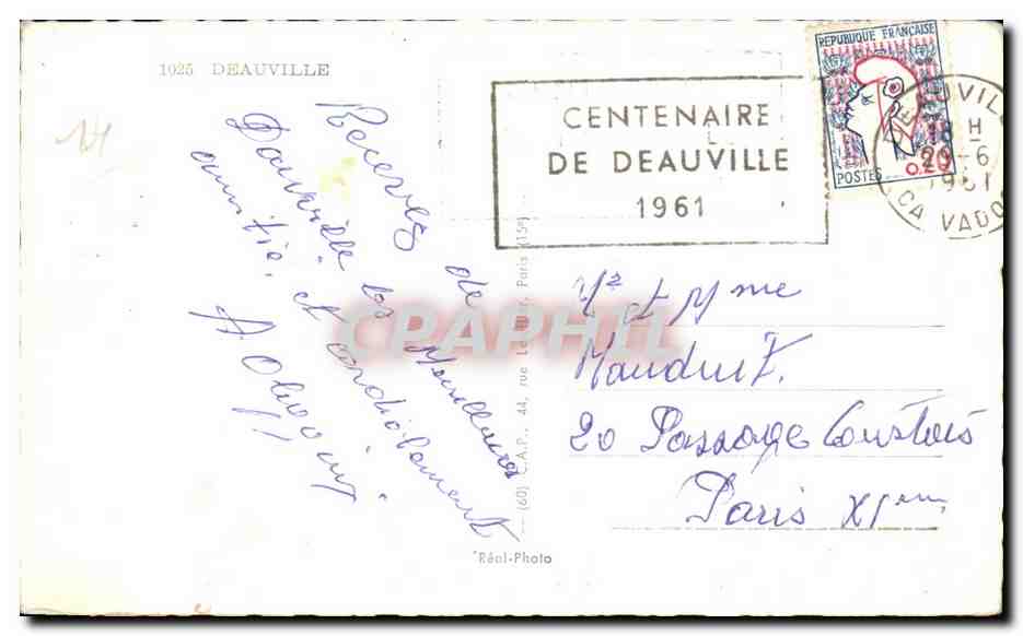 Deauville — The Casino, The Normanby-Hotel, The Beach, The Royal — Real Photo — Back