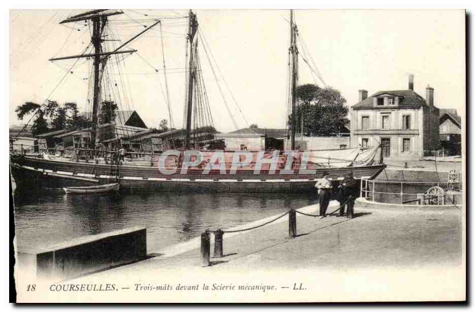 CPA Courseulles Trois mats devant la Scierie mecanique Bateau