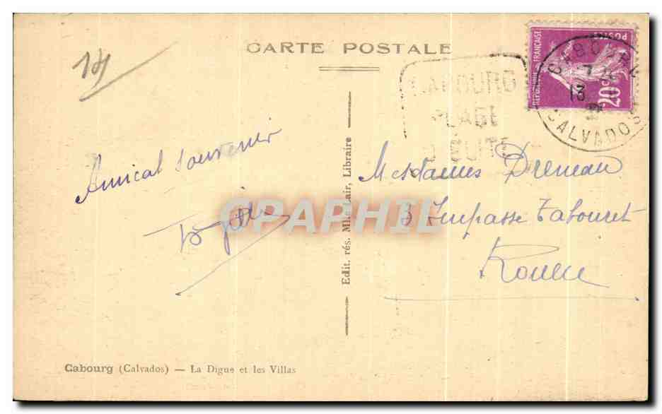 Cabourg (Calvados) — La Digue et les Villas — Éditeur : M. Léon Libraire — Rückseite