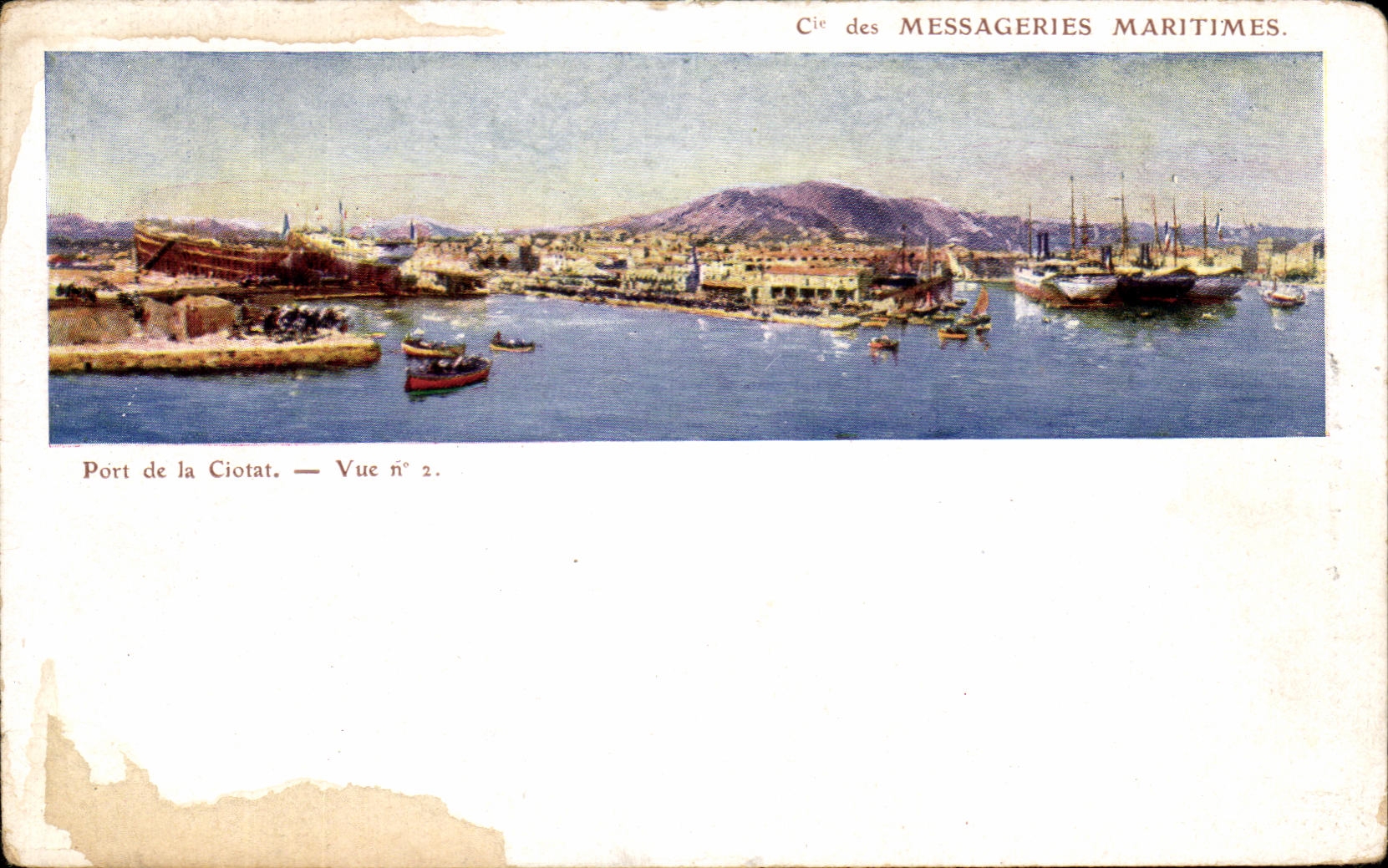 Tarjeta postal antigua Messageries Maritimes Puerto de La Ciotat Marsella