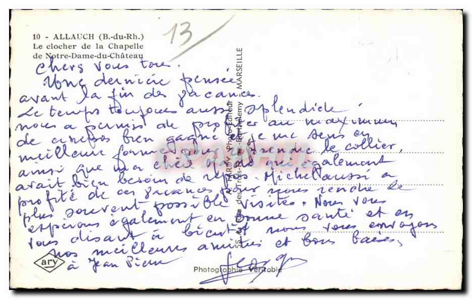 CPA Allauch Le clocher de la Chapelle de Notre Dame du Chateau — Rückseite