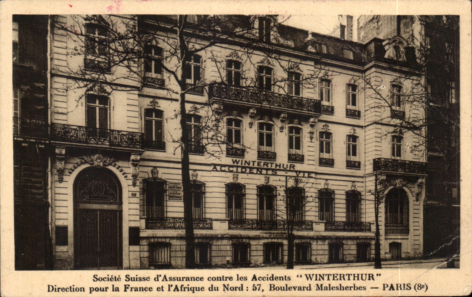 CPA Societe Suisse d Assurance contre les Accidents Winterthur Direction France et Afrique Paris Boulevard Malesherbes