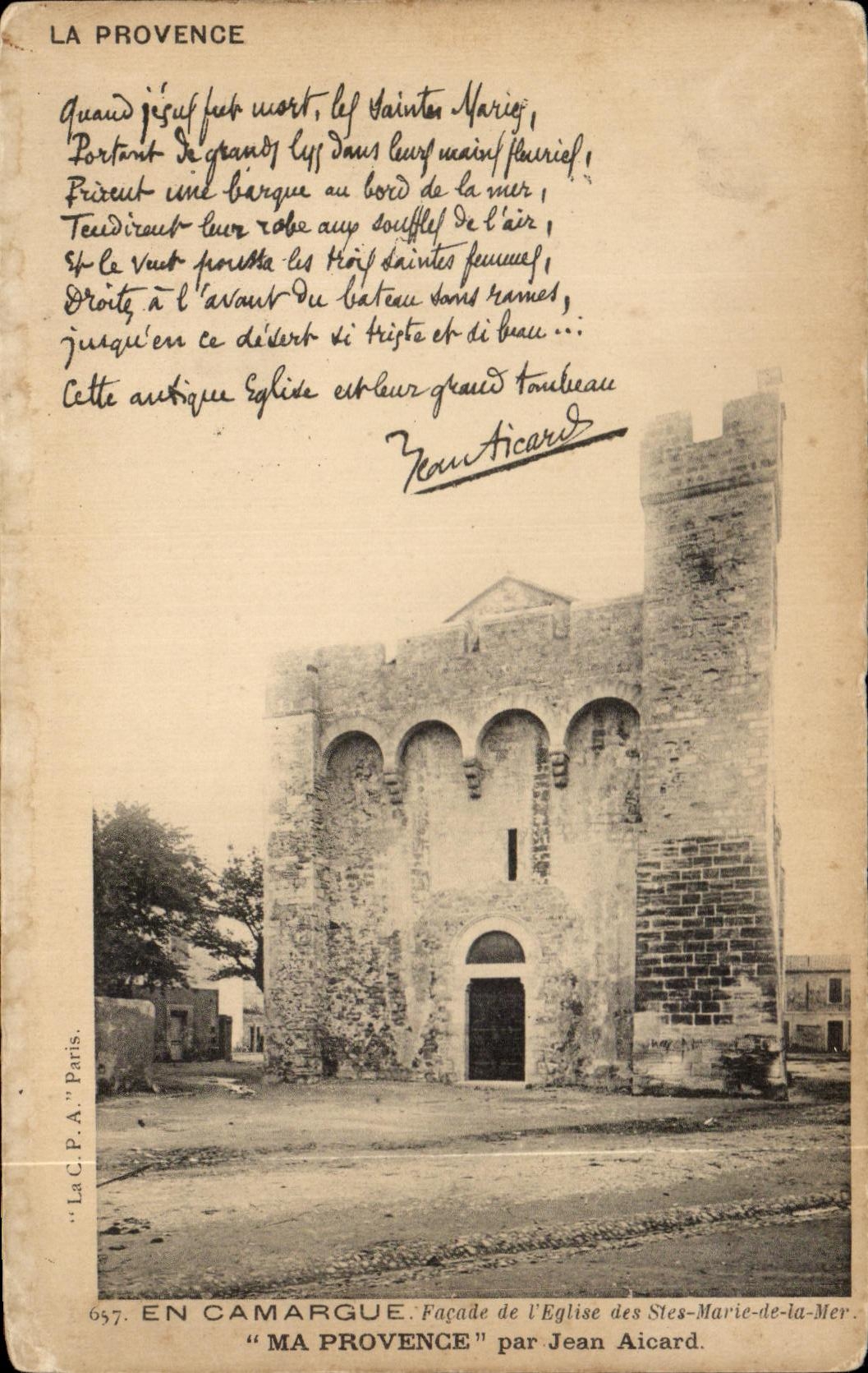 CPA En Camargue Facade de I Eglise des Stes Marie de La Mer Ma Provence par Jean Aicard