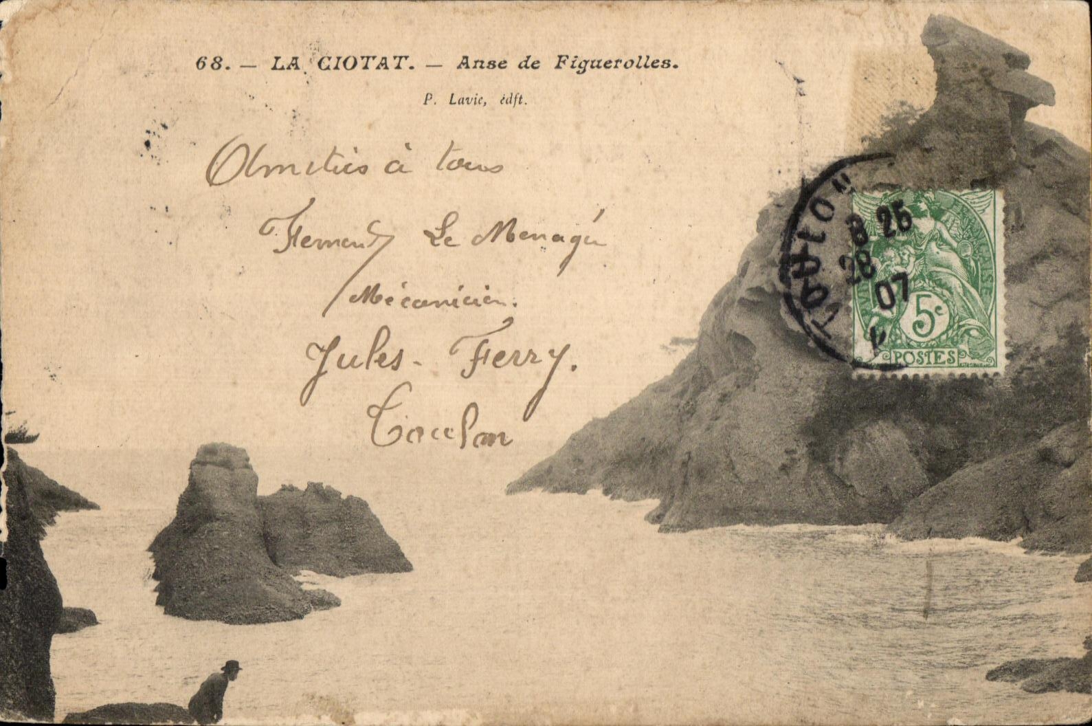 Tarjeta postal antigua La Ciotat Anse de Figuerolles