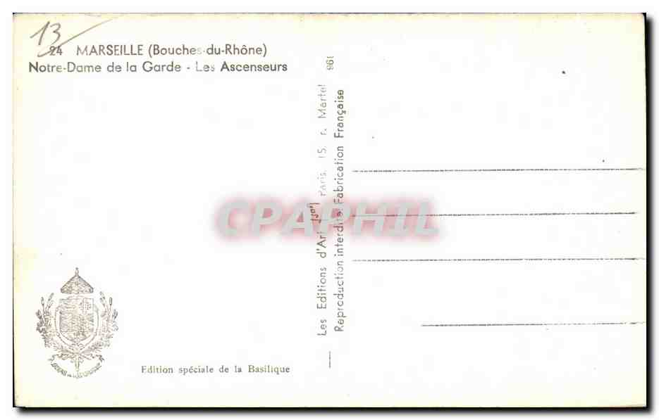 CPA Marseille (Bouches du Rhone) Notre Dame de la Garde Les Ascenseurs — Verso