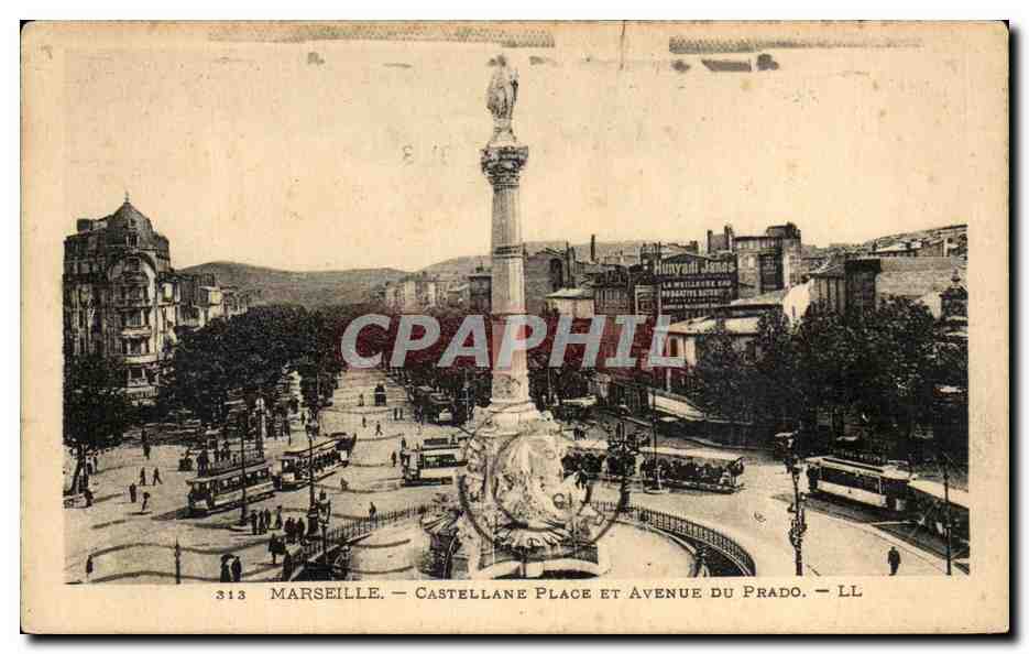 CPA Marseille Castellane Place Et Avenue Du Prado Tramway