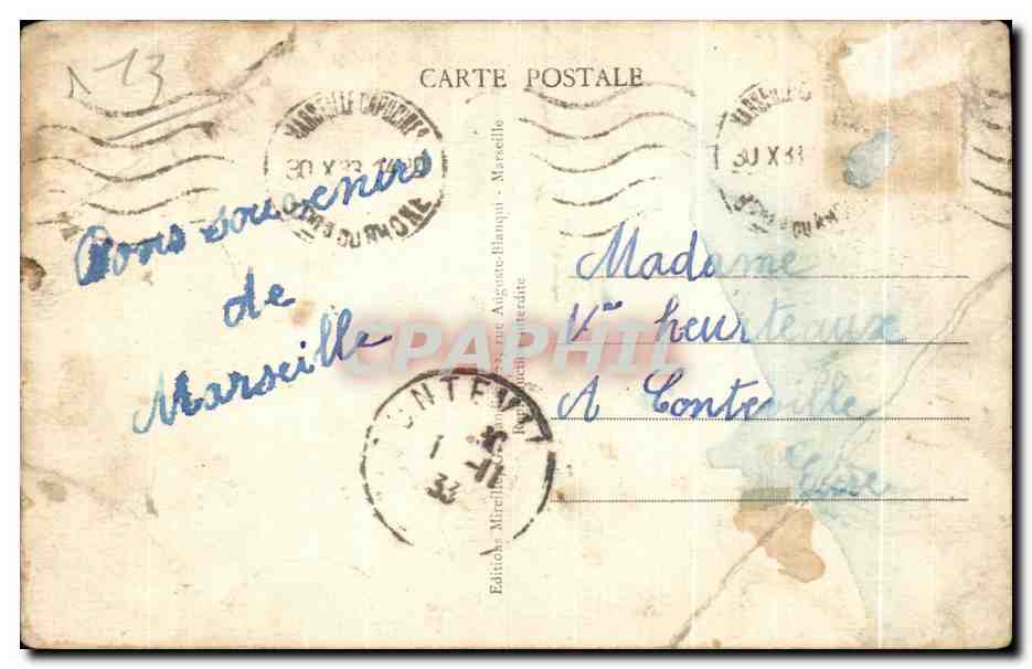CPA Marseille Le Quai des Belges et le Canebiere Bateaux — Rückseite