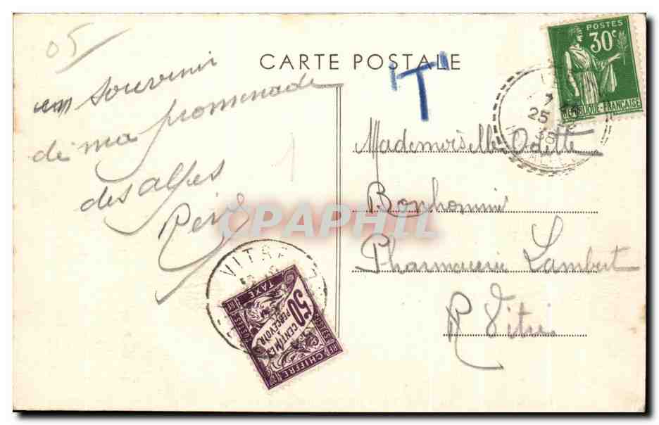 Le Duffre — Vue prise du Col des Tourettes — L'Épine (Htes-Alpes) — Altitude 1769 mètres — Phot. Lume — Verso