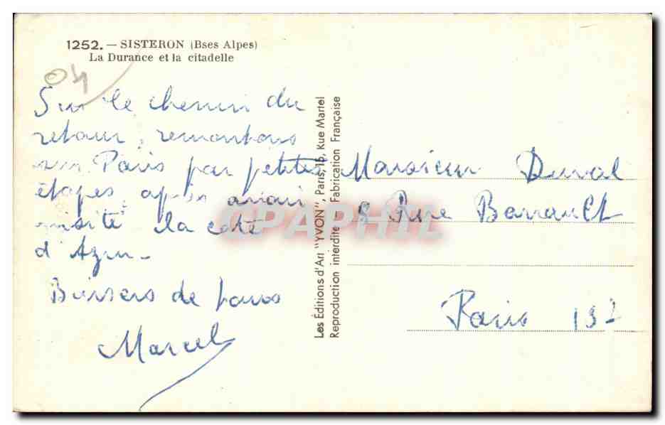 CPA Sisteron (Bses Alpes) La Durance et la citadelle — Rückseite