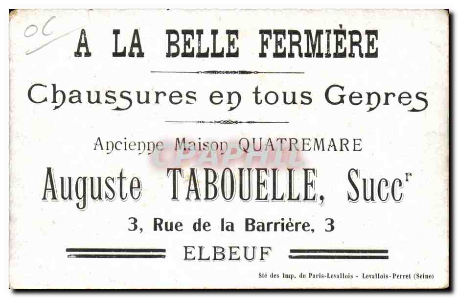 CPA Nice Casino Municipal Publicite A la belle fermiere Auguste Tabouelle Rue de la Barriere Elbeuf — Rückseite
