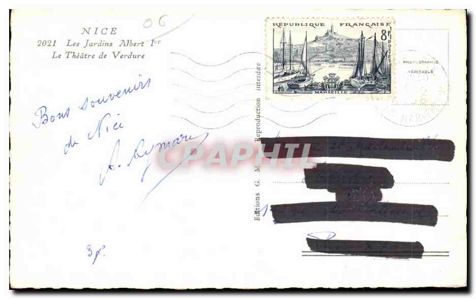 CPA Nice Les Jardins Albert Le Theatre de Verdure — Verso