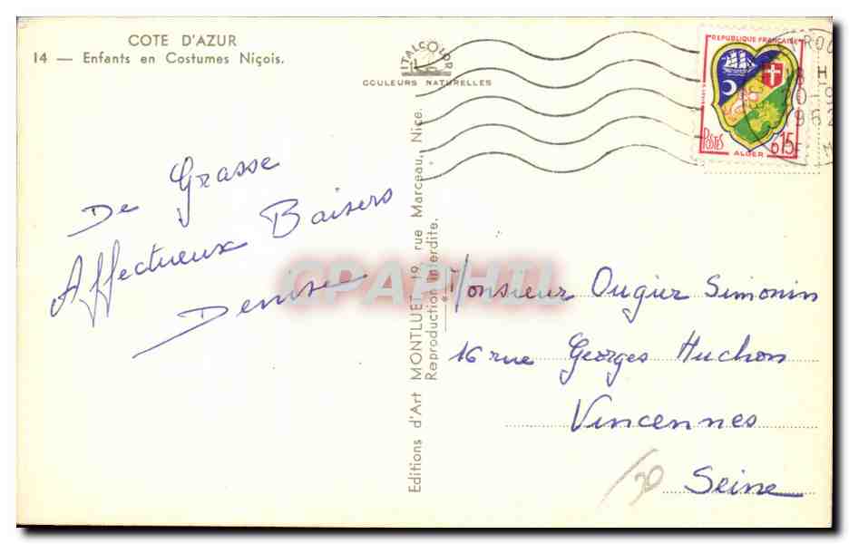 CPA Cote D Azur Enfants en Costumes Nigois — Rückseite