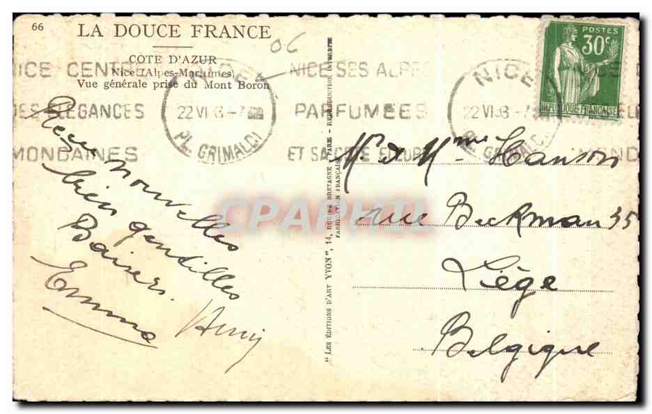 CPA La Douce France Cote D Azur Nice Alpes Vue generale prise du Mont Boron — Rückseite