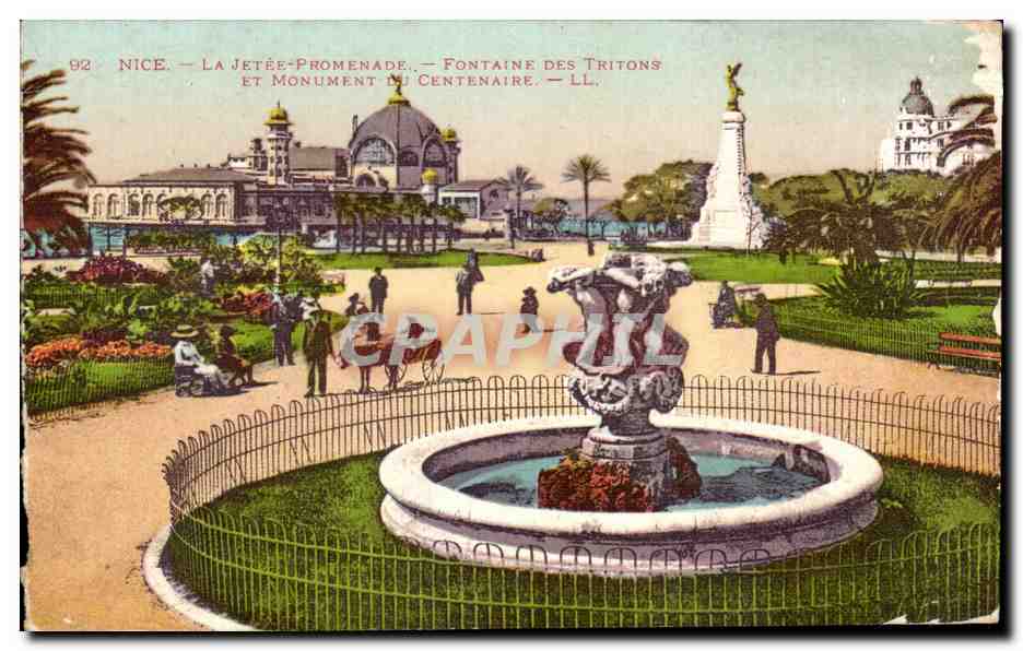 CPA Nice La Jetee Promenade Fontaine Des Tritons Et Monument Du Centenaire Ane Donkey 