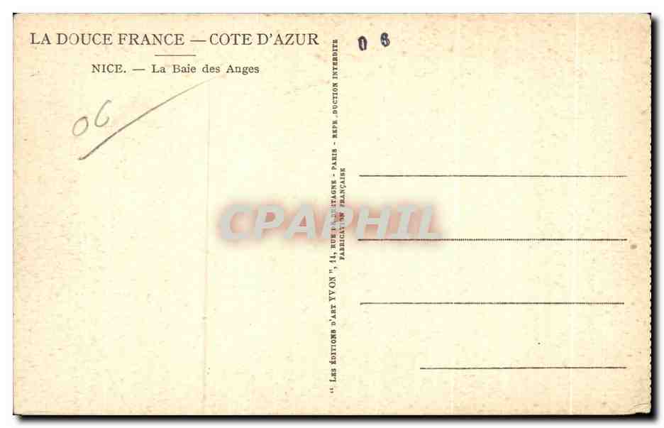 CPA La Douce France Cote D Azur Nice La Bais des Anges — Rückseite