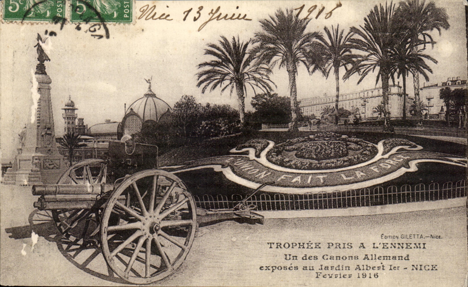 CPA Nice Trophee Pris A L Ennemi Un des Canons Allemand exposes au Jardin Albent Nice