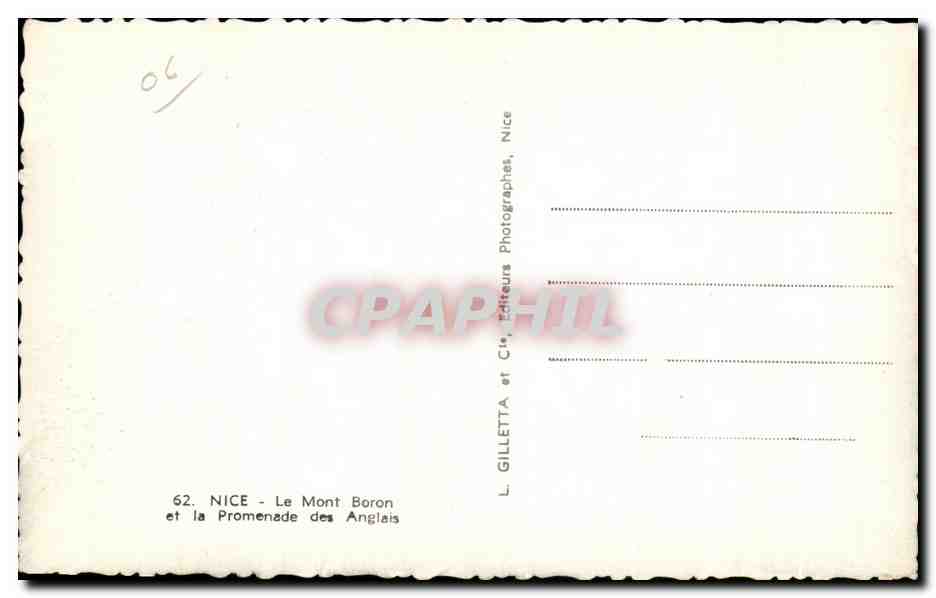CPA Nice Le Mont Boron et la Promenade des Anglais — Rückseite