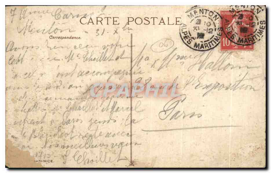 CPA Route Menton Vintimille Frontiere Italienne Ane Donkey — Rückseite