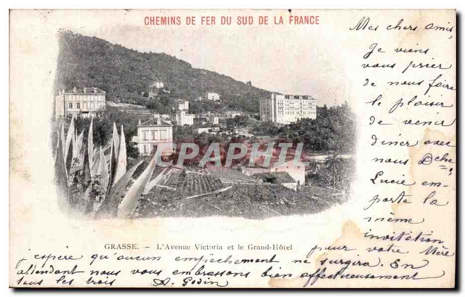 CPA Chemins de fer sud de la France Grasse l Avenue Victoria et le Grand Hotel