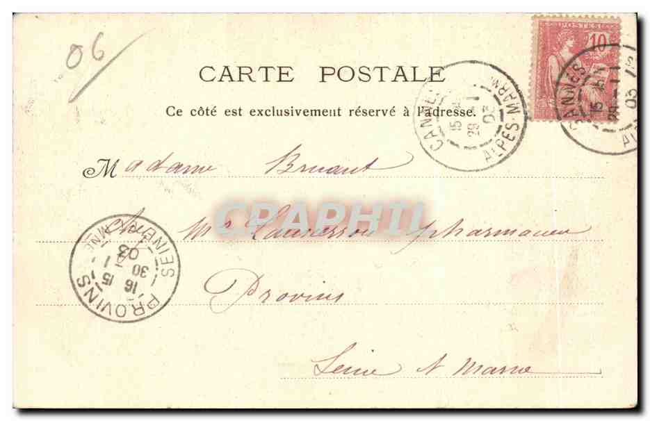CPA Cannes Villa Alexandra — Verso