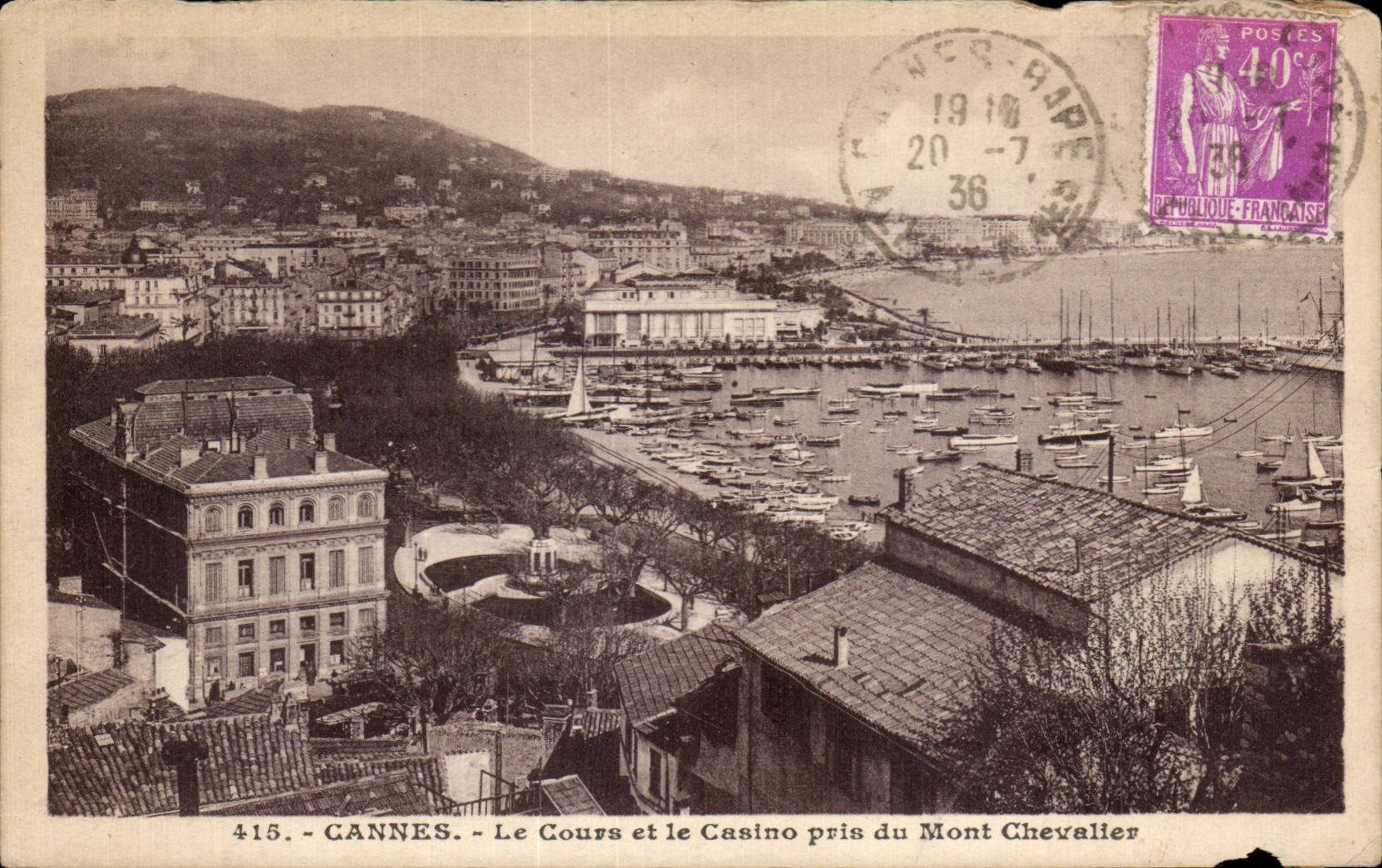 CPA Cannes Le Cours et le Casino Pris du Mont Chevallev