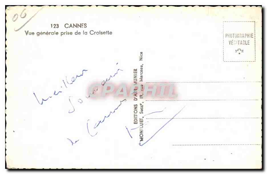 CPA Cannes vue generale prise de la Croisette — Verso