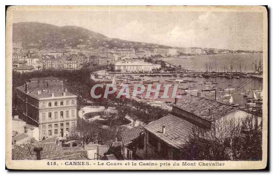 CPA Cannes Le Cours et le Casino pris du Mont Chevalier Bateaux