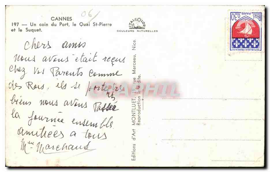 CPA Cannes Un coin du Port le Quai St Pierre et le Suquet — Rückseite