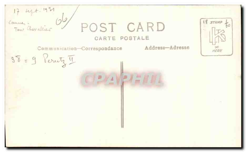 CARTE PHOTO Cannes Tour chevallier 1931 — Verso
