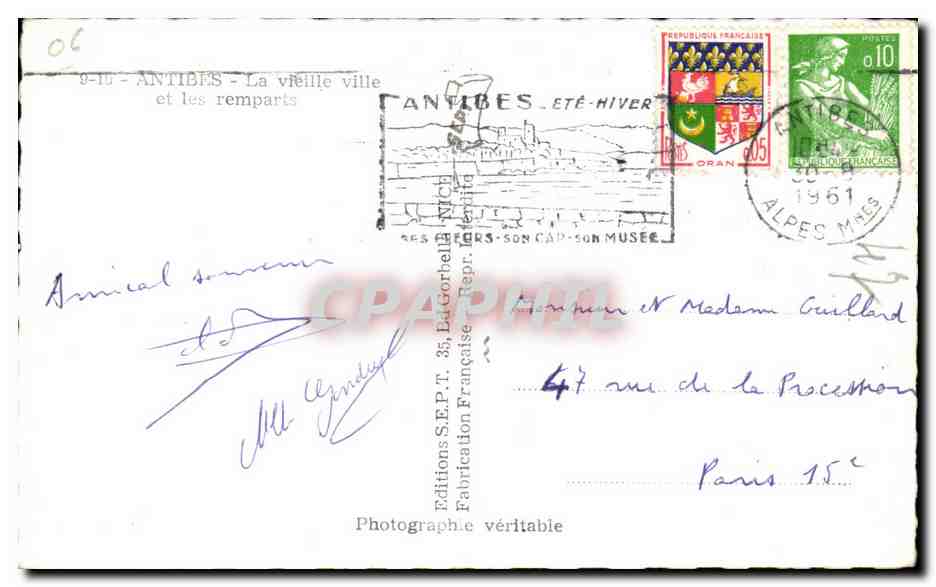 Antibes — La vieille ville et les remparts — Éditions S.E.P.T. 35, La Gorbellia, Nice — Rückseite