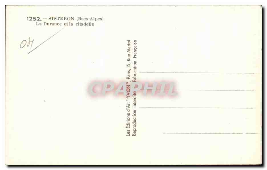 CPA Sisteron La Durance et la citadelle — Rückseite