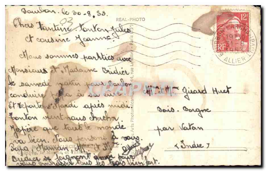 CPA Bourbon L Archambault Le Chateau le Moulin et l Etang — Verso