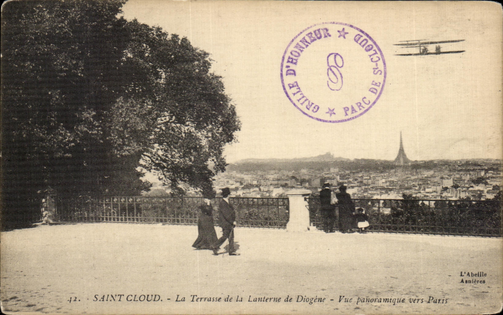 CPA Saint Cloud La Terrasse de la Lauterne de Diogene Vue Panoramique vers Paris Avion Aeroplane Tour Eiffel