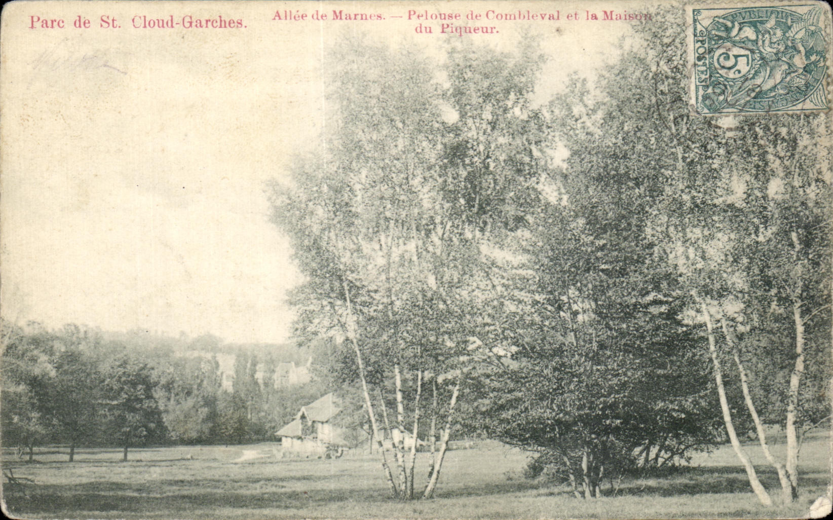 CPA Parc de St Cloud Garches Allee de marnes Pelouse de Combleval et la maison du piqueur
