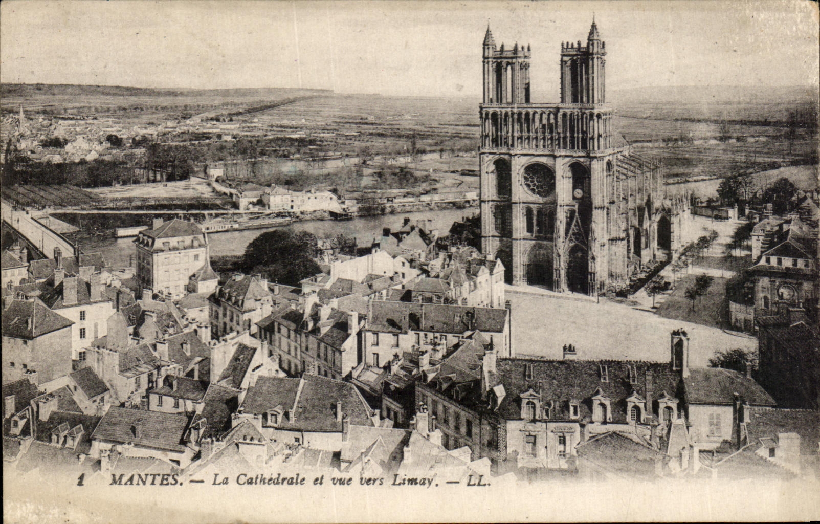 Mantes — La Cathédrale et vue vers Limay — LL.