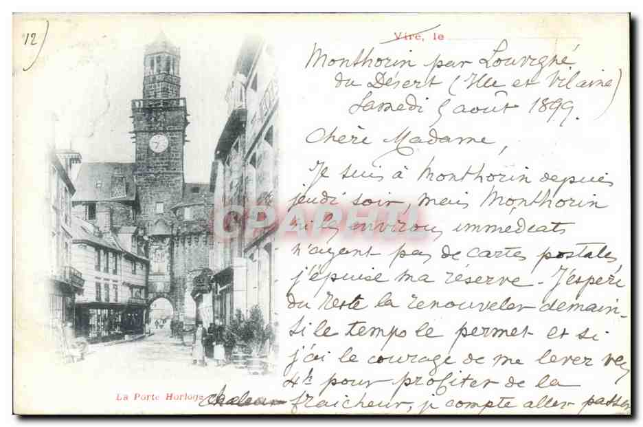 CPA Vire le La Porte Horloge carte 1899
