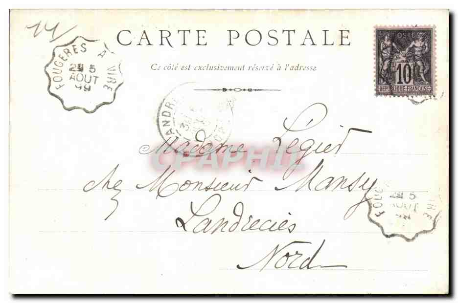 CPA Vire le La Porte Horloge carte 1899 — Rückseite