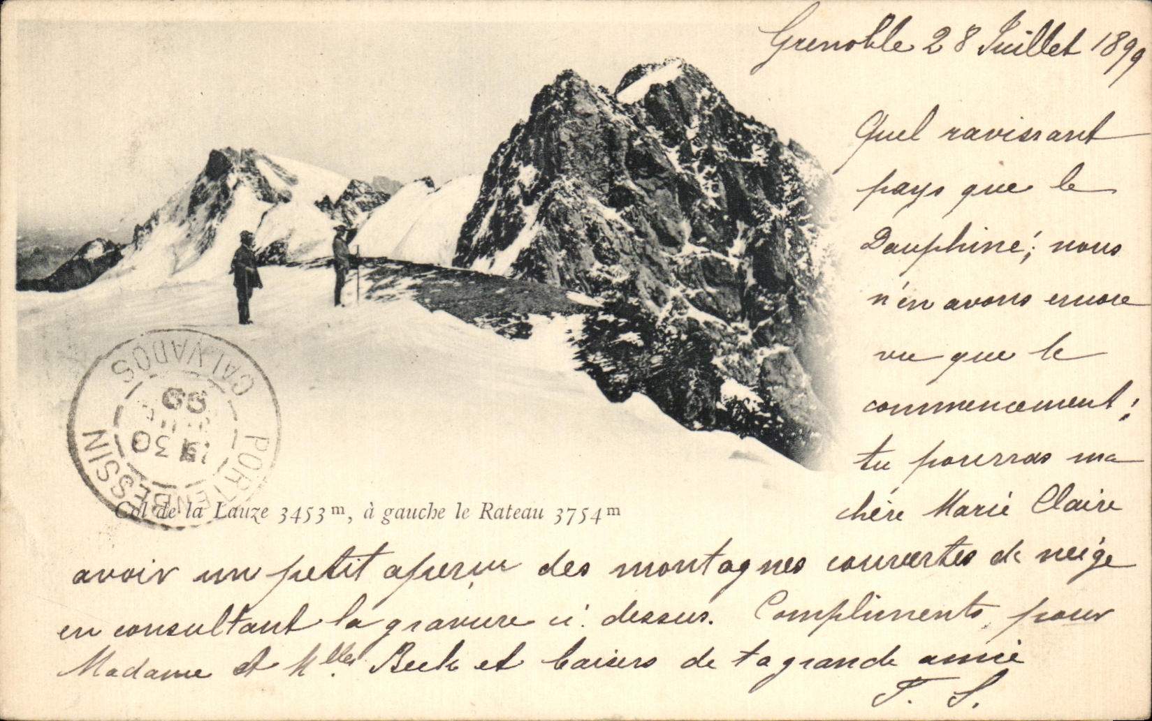 Montagnes enneigées à Grenoble — Col de la Lauze 3453 m, le Râteau 3754 m — éditeur Port-en-Bessin