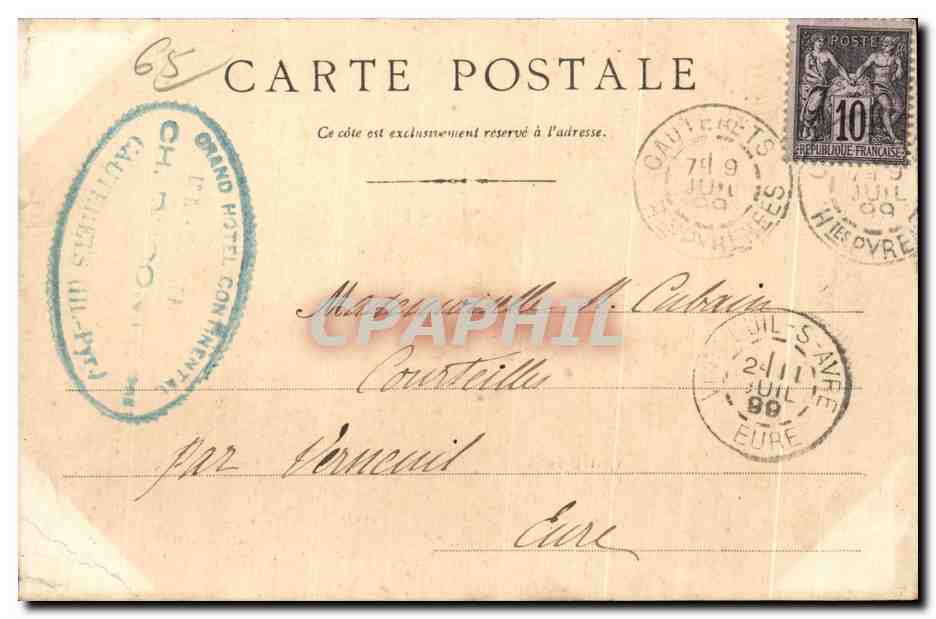 CPA Cauterets carte 1899 — Rückseite