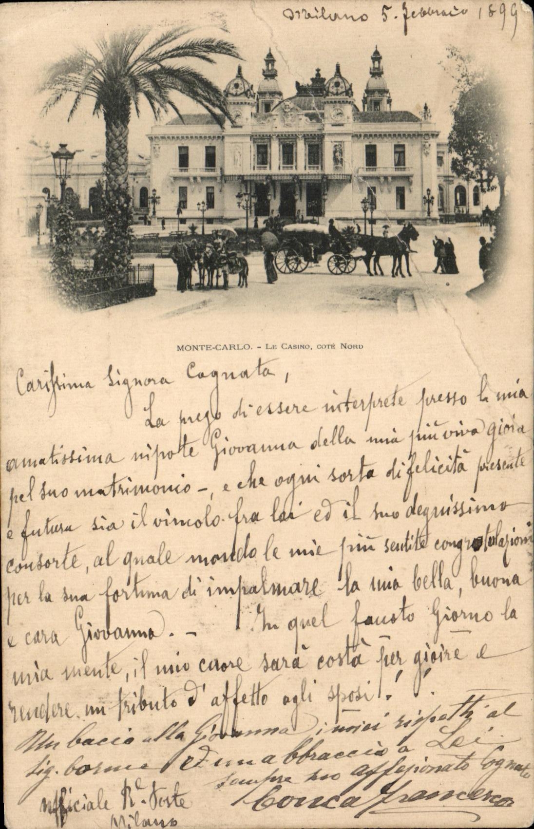 CPA Monte Carlo Le Casino carte 1899
